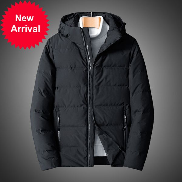 

winter cotton thick 2020 with duck hood down parka thin casual jacket., Black