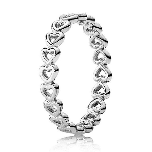 Кольцо солятерии Новое 925 Серебряное кольцо стерлингового кольца Openwork Love Heart Heart Princess Tiara Royal Crown Кольцо для женщин подарок Pandora Jewelry