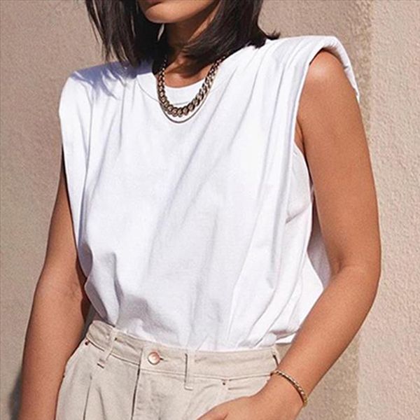 

2020 летние топы без рукавов женские о шеи белые женщины блузка рубашка женские жимы свободно твердые шикарные повседневные блузки черный хл, White