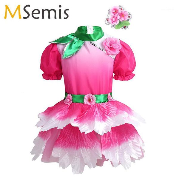 

girls tutu ballet 3d flower shorty unitard mesh tutu dress short puff sleeves dress modern dance salsa ballroom dance costume1, Black;red