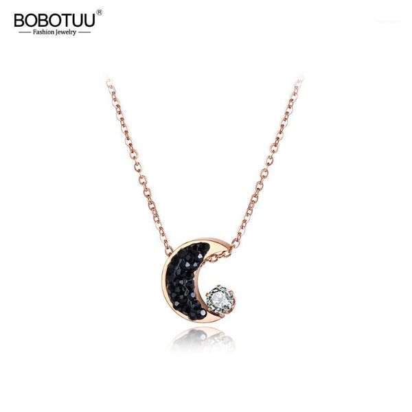

pendant necklaces bobotuu fashion cubic zirconia moon chokers for women rhinestone rose gold stainless steel jewelry bn180361, Silver