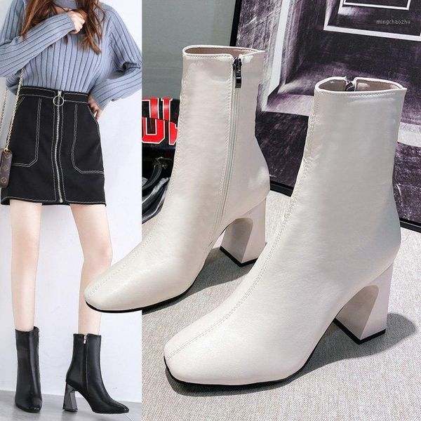 

boots elegant women high heels hoof heel ankle for pumps fashion ladies short boot shoes woman autumn british style1, Black
