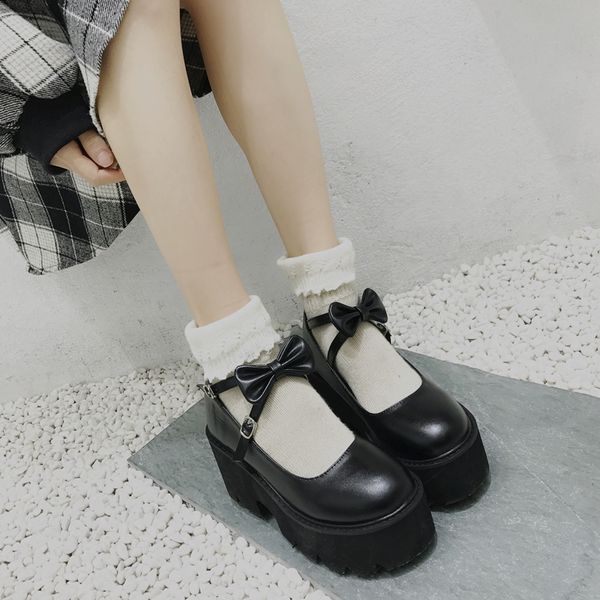 

japanese sweet lolita princess shoes cute bow round head black waterproof platform college women shoes c1120