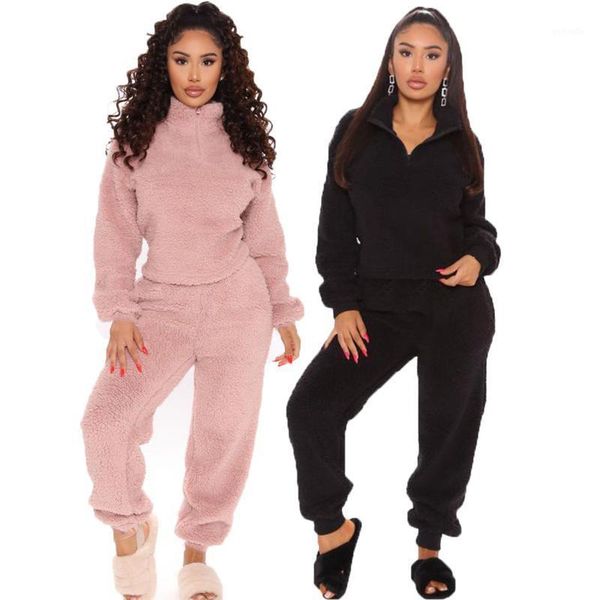 

lamb wool tracksuit women two piece set autumn winter clothes zipper up pullover and pants sweat suits women's sets outfits1, Gray