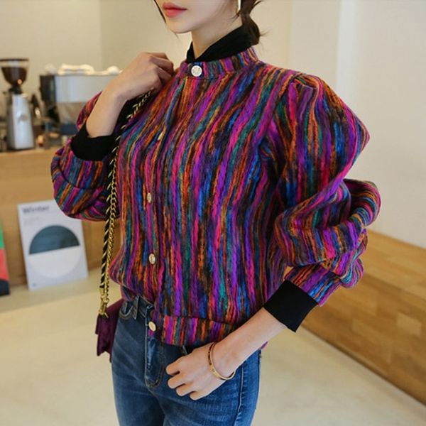

[ewq] autumn winter korean warmth trend coarse flower ladies coats short casual jacket women designer cashmere outerwear, Black;brown
