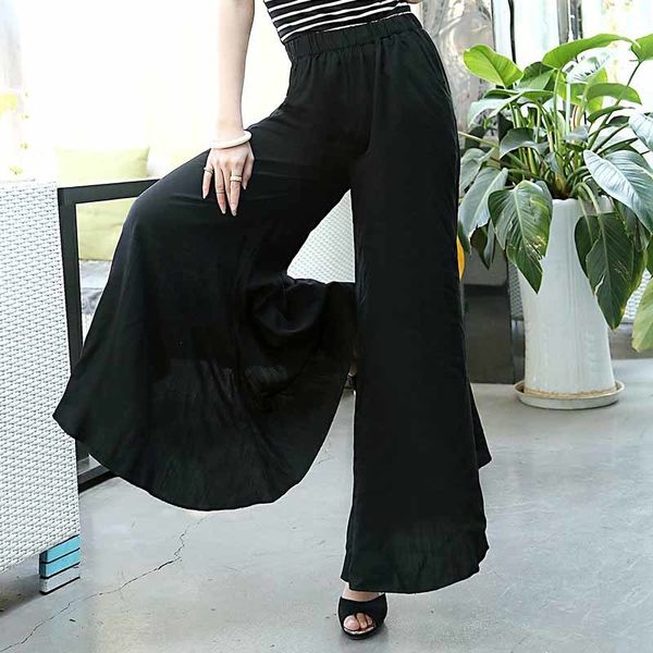 

2021 new floral wide leg pants women clothing vintage trousers print harem flare high waist runway casual summer plus size fb9o, Black;white