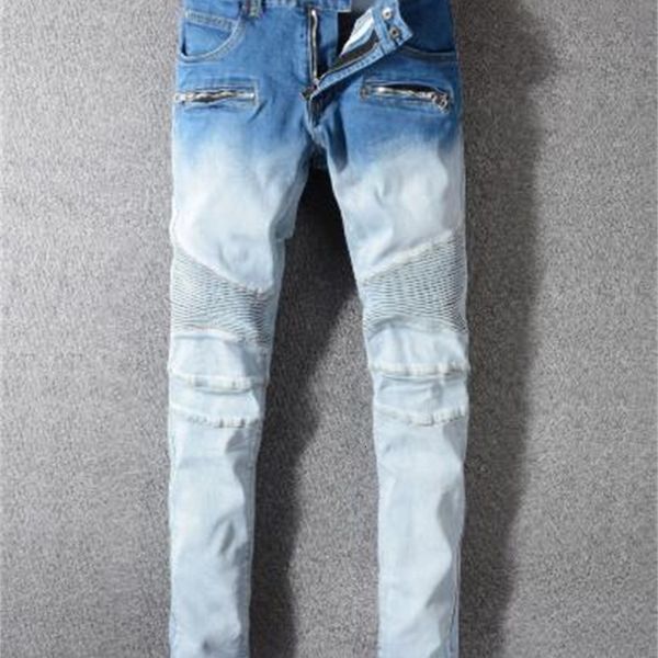 

2021 new men's male fashion light blue streetwear casual black slim-fit jeans biker denim pants trousers j3sf