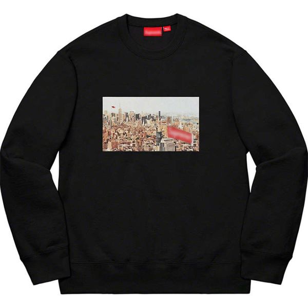 

european and american fashion men and women's aerial crewneck new york metropolitan city view p round neck jumper hoodies size s-xl, Black