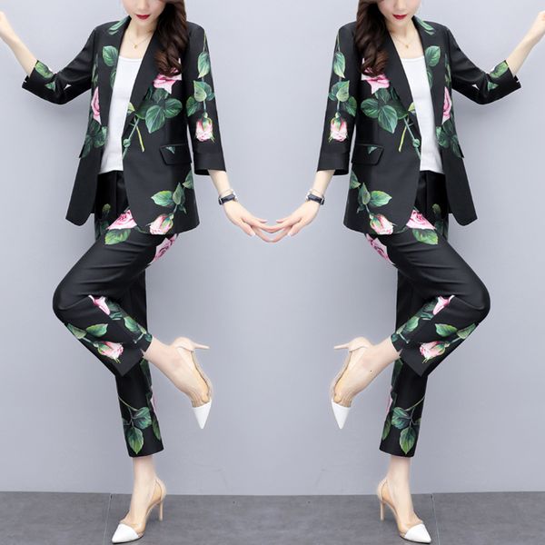 

korean buisness floral printing women suit office suits jacket mz7u, White;black