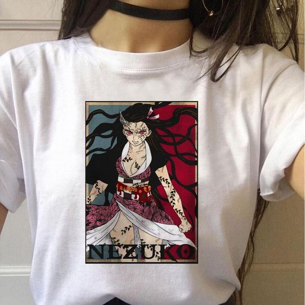 

90s funny japanese anime kimetsu no yaiba women's t-shirt harajuku devil killer print t-shirt street wear punk women's t-shirts, White