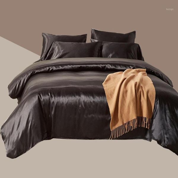 

bedding sets black set satin silk luxury  king size bed quilt duvet cover linens and pillowcase for single double bedclothes1