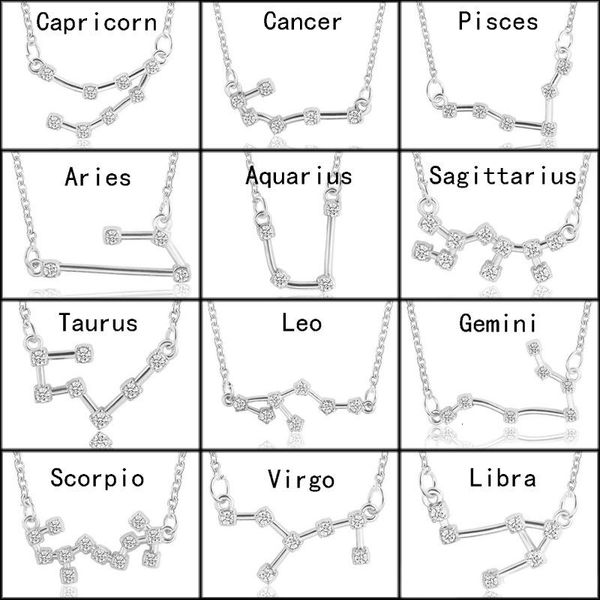 

sign fashion with crystal necklaces 12 gift zodiac card constellation horoscope pendant gold silver chains luxury jewelr
