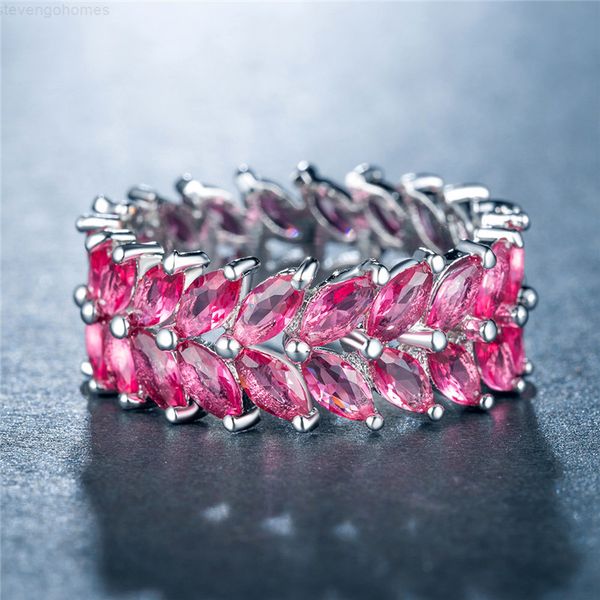 

double luxury ring wreath row of rhinestone crystal copper ladies zircon rings, Silver