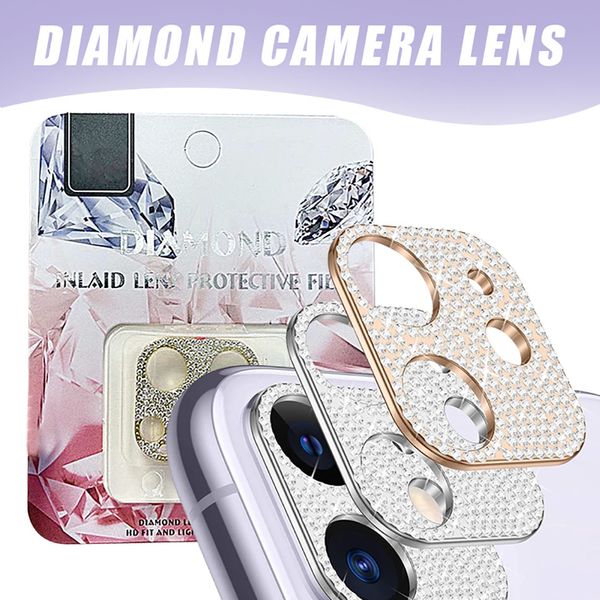 

for iphone 12 series diamond metal camera lens protector tempered glass full curved for samsung s20 ultra camera film with retail package