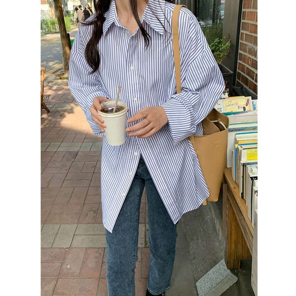 

acme ground stitching stripe loose shirt for women, White
