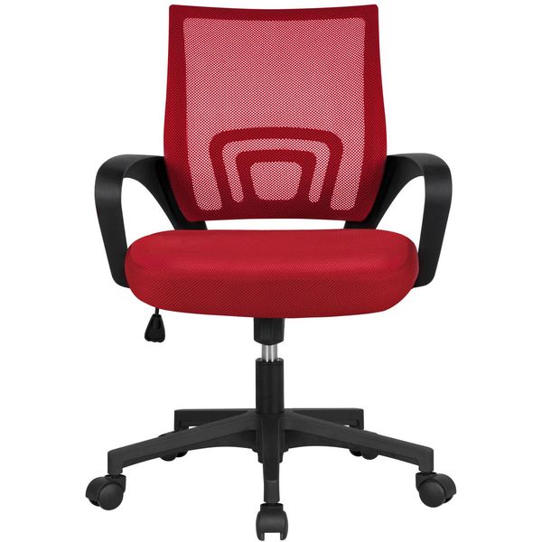 

computer desk rolling chair mid-back mesh office chair height adjustable red