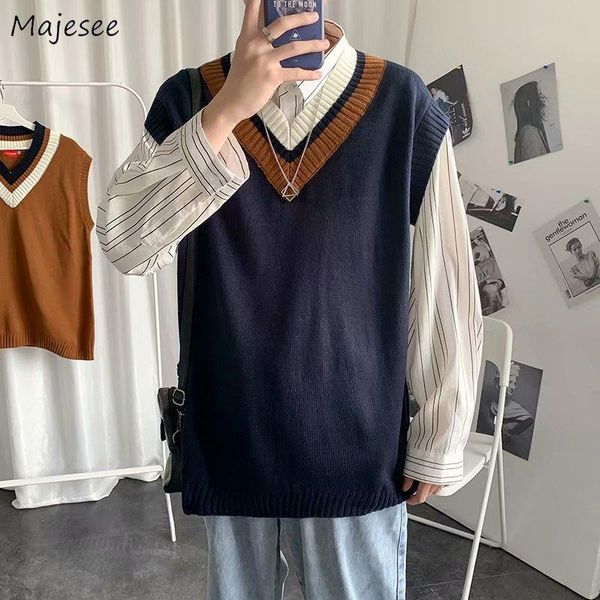 

men sweater vest v-neck knitted soft cozy autumn male waistcoats all-match korean stylish ulzzang preppy casual ins shrug couple, Black;white