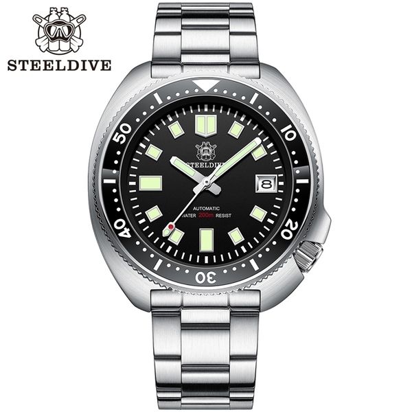 

steeldive sd1970 white date background 200m wateproof nh35 6105 turtle automatic dive diver watch 220225, Slivery;brown