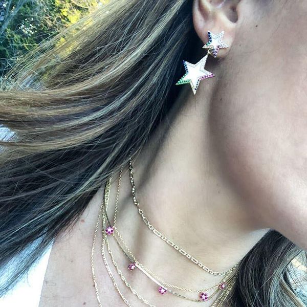 

dangle & chandelier gold filled white red blue enamel rainbow cz sparking star earring gorgeous trendy women fashion elegant jewelry, Silver