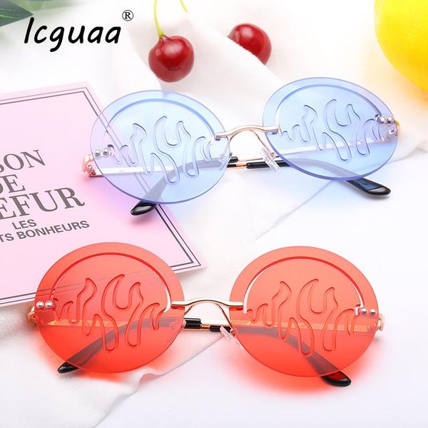 

sunglasses fashion round hollow fire shape female rimless flame mountain lens eyewear male sun glasses frameless shades, White;black
