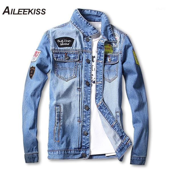 

2018 new streetwear denim jackets casual slim fit for men letter m-5xl bomber jacket cowboy men's jeans coats xt6631, Black;brown