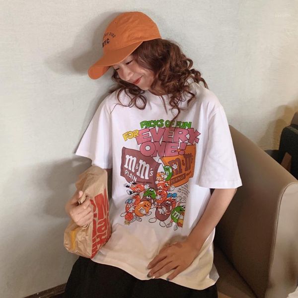 

loose lazy retro letter print t-shirt women's t-shirts japanese kawaii ulzzang female korean harajuku clothes for women1, White