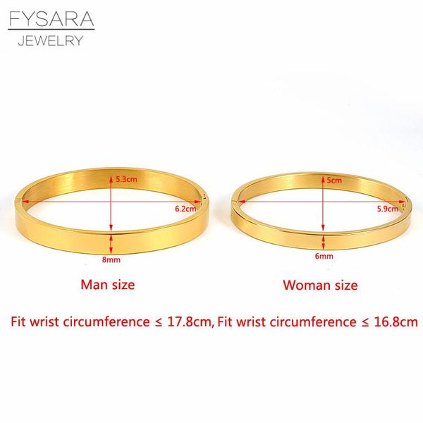 

fysara simple couple jewelry stainless steel rose gold color smooth flat buckle bracelets bangles for men women sqcnae, Black