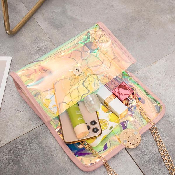 

2021 brand new women transparent crossbody purse small holographic laser messenger bag with chain strap summer purse h wmtiiq