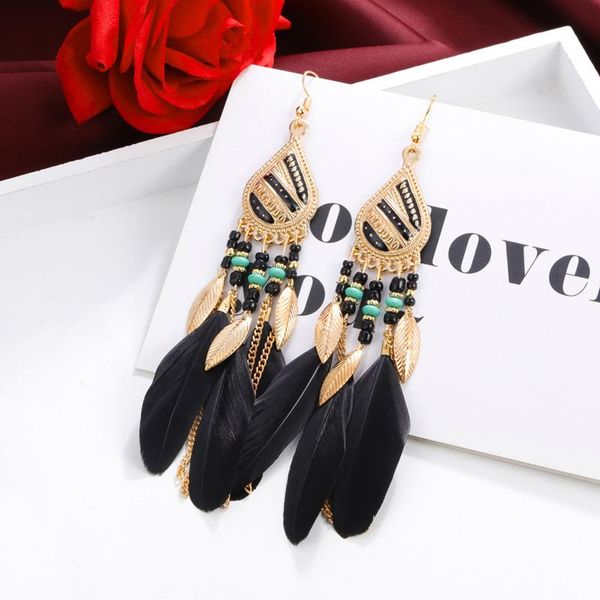 

dangle & chandelier hesiod antique feather earrings for women waterdrop beads drop wholesale, Silver