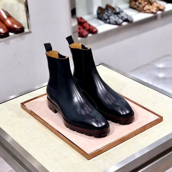 

designer man ankle boots red bottom melon boots black calfskin rubber lug sole mens fashion booty famous party wedding shoes