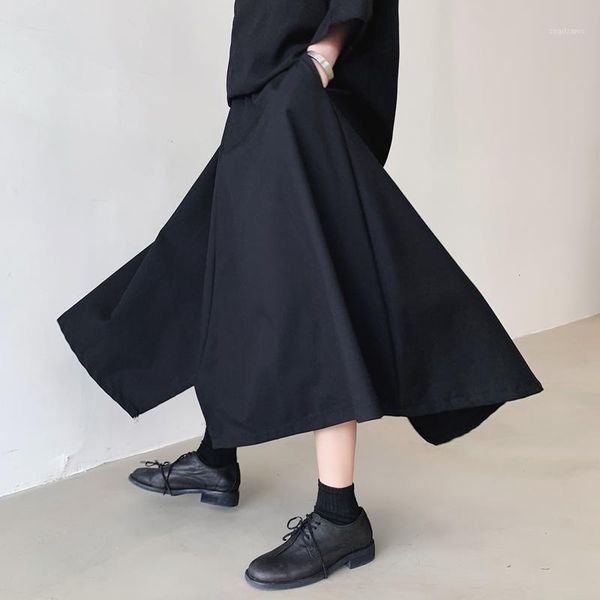 

men's trousers south korean summer culottes men's shorts loose culottes hairstylist slacks female lovers skirt yamamoto style1, Black