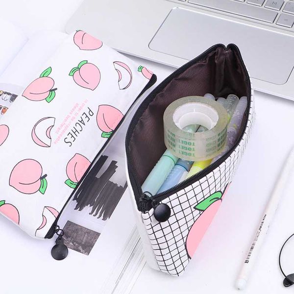 

kawaii canvas pencil case fruit peach pink girls gift for school pencil box pencilcase pencil bag school supplies stationery