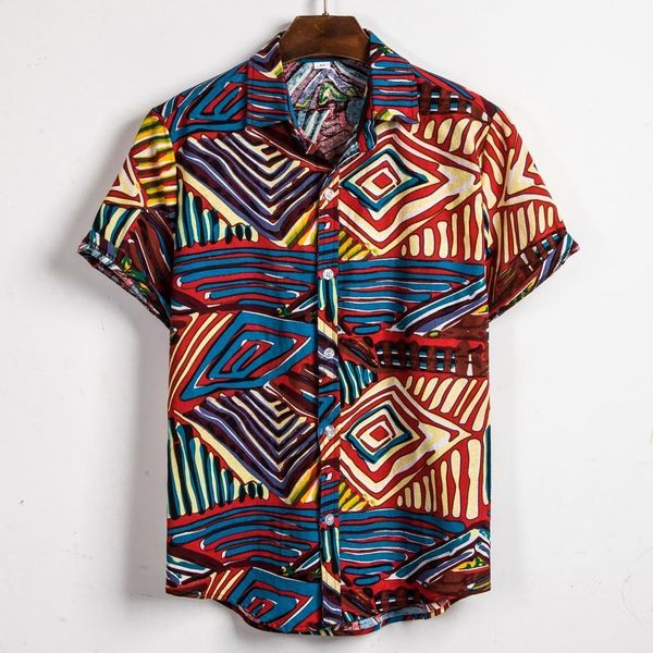 

hawaiian shirt mens blouse summer ethnic printing short sleeve casual cotton linen cool thin breathable shirts men, White;black