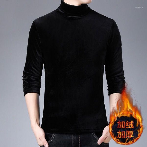

2019 gold double-sided plush half high neck sweater men fashion solid knitted mens sweaters bottom male1, White;black