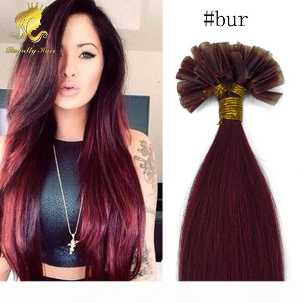 

keratin u tip brazilian hair 0.5 gram each strand nail tip burgundy human hair extension pre bonded straight hair, Black