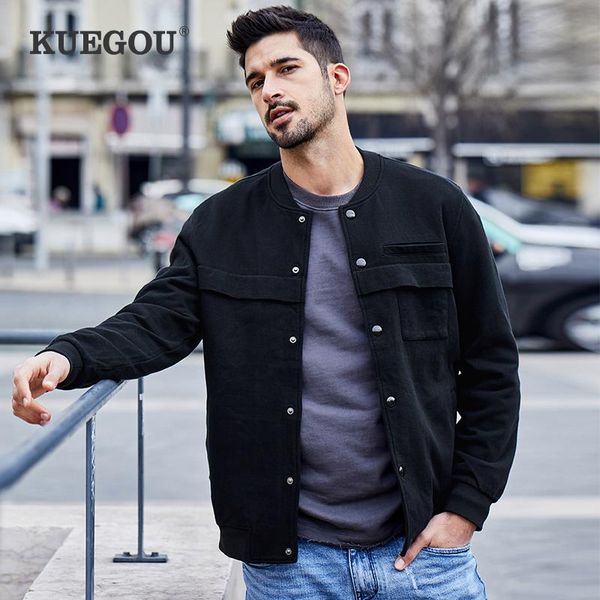 

kuegou 2020 autumn cottton black jacket men and coat streetwear vintage for male bomber baseball varsity plus size clothing 6010, Black;brown