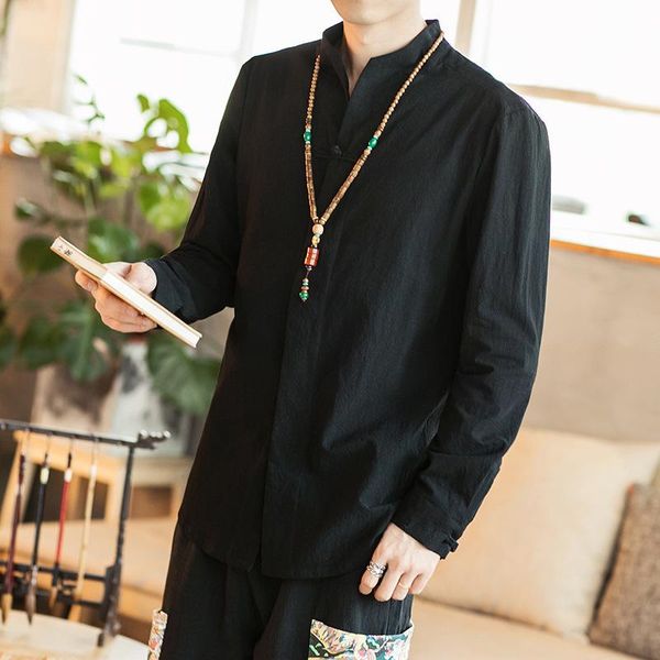 

2020 men fall solid color shirt button tide restoring ancient ways youth favors long sleeve shirts, White;black