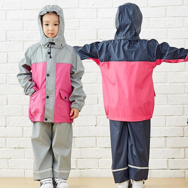 

qian 3 10 years old quality children raincoat waterproof kids boys girls jumpsuit hooded rain coat school rain gear suit wmtuuh