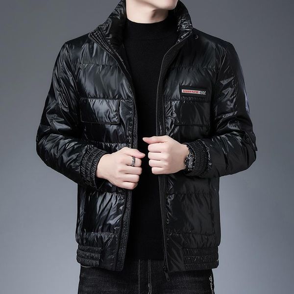 

982 shiny new winter down jacket male brief paragraph warm thickening of men's leisure bread winter coat, Black