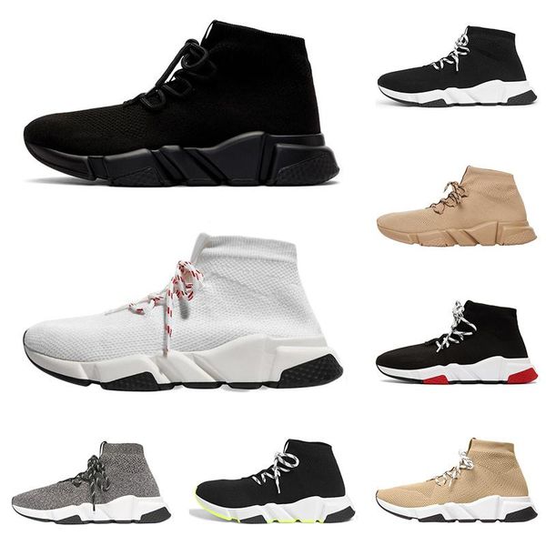 

2020 sock shoes lace up men women speed trainer low triple black white beige neon red mens fashion sports sneakers jogging walking