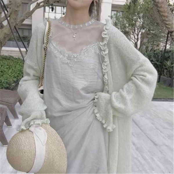 

length knitted cardigan sweater korean thin coat loose female student length knitted cardigan shawl hollow sunscreen, White;black