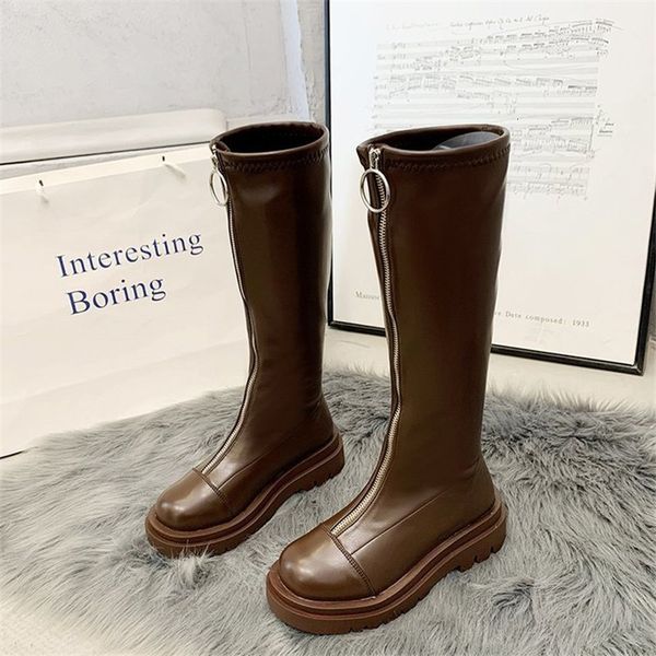 

2021 new girl style knees leather black autumn brown fall six inches high riding boots apob