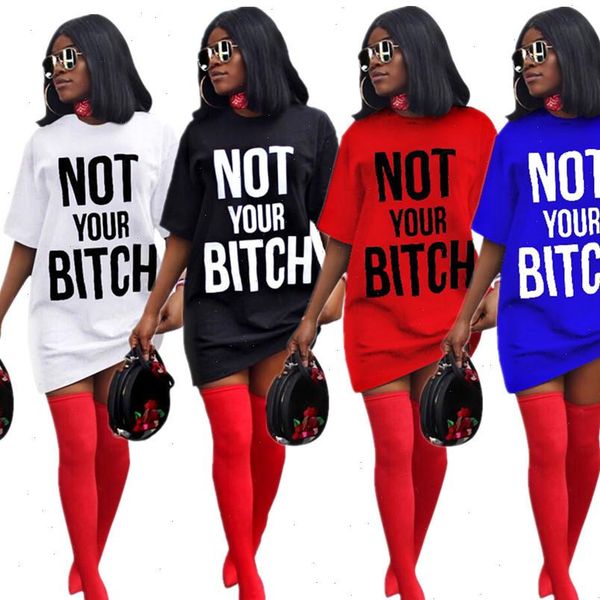 

2021 new not your bitch funny letter womens t shirts dress casual loose tee vestidos de fiesta, Black;gray