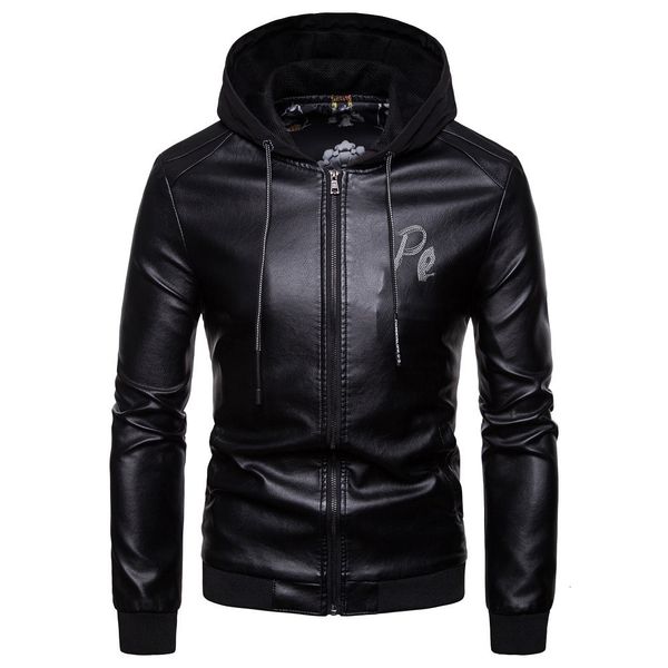 

men autumn winter warm hooded casual leather zipper long sleeve jacket coat #4o23 #f, Black;brown
