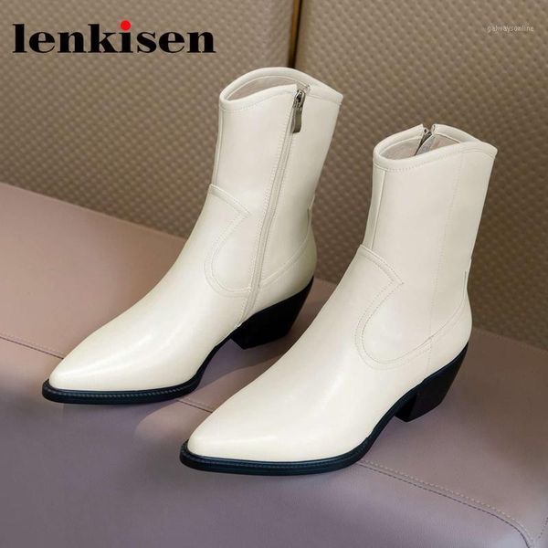 

boots lenkisen european style split leather pointed toe high heel western three colors beauty lady daily wear ankle l561, Black