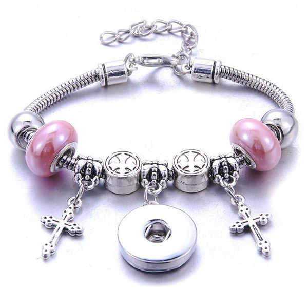 

2019 new cross snap button bracelet lobster buckle snake chain bangles beaded snap bracelet fit 18mm snap button bbyzaw, Golden;silver