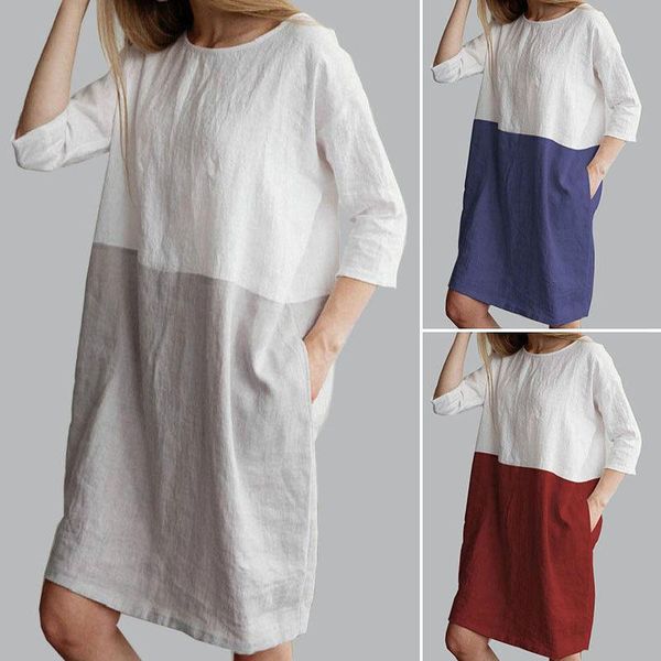 

loose linen patchwork nightgowns for women sleepwear ladies lingerie nightwear nightdress sleepshirt night dress shirt, Black;red