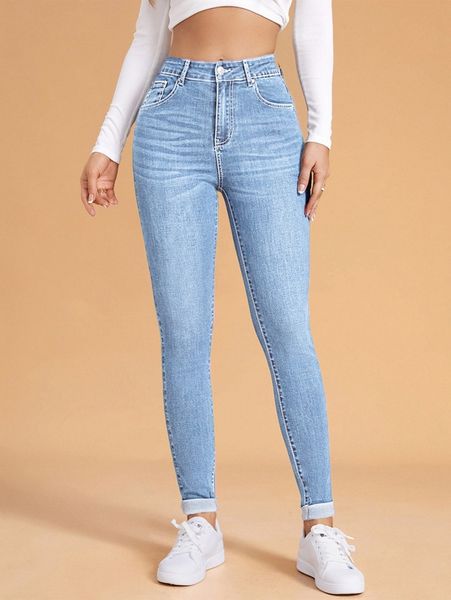 

high waist washed skinny jeans y56y#, Blue