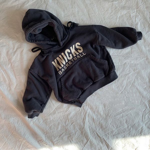 

2021 spring new kids hoodies pure colour long sleeve letters print loose thick sweatershirt coat boys girls clothes e1297, Black