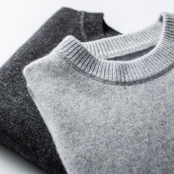

more thicker warm sweaters man 100% goat cashmere knitting pullovers grade soft jumpers male solid color clothes 201201, White;black